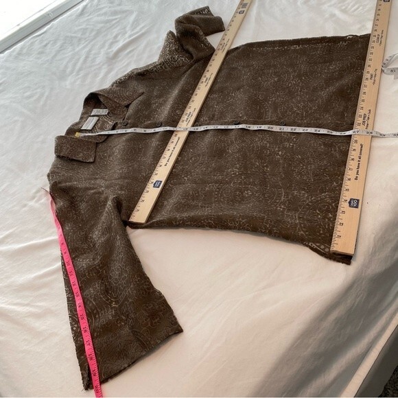 Alfred Dunner Sheer Lightweight Abstract Batik Tan 3/4 Sleeve Button Blouse  18 - Picture 8 of 9